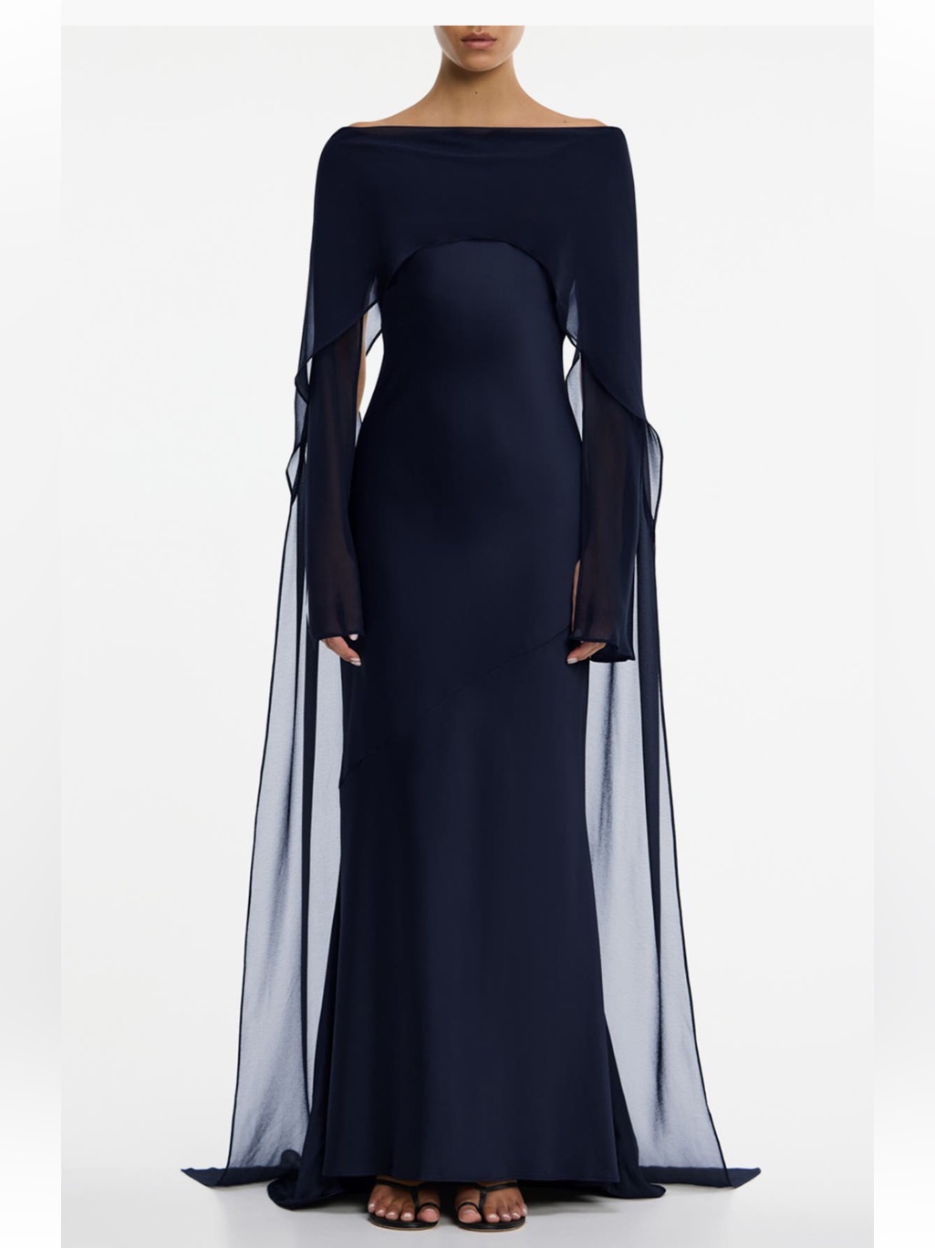 Significant Other Devlyn Chiffon Drape Scarf Gown Saphire Navy Blue